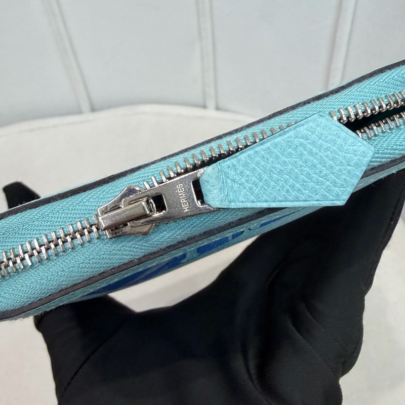 Hermes Flamingo Party Soie-Cool 藍色Epsom拼絲綢布長夾 XC501-48