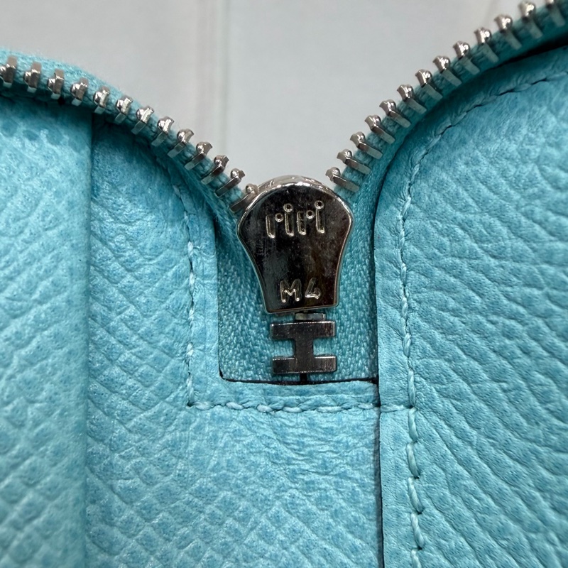 Hermes Flamingo Party Soie-Cool 藍色Epsom拼絲綢布長夾 XC501-50