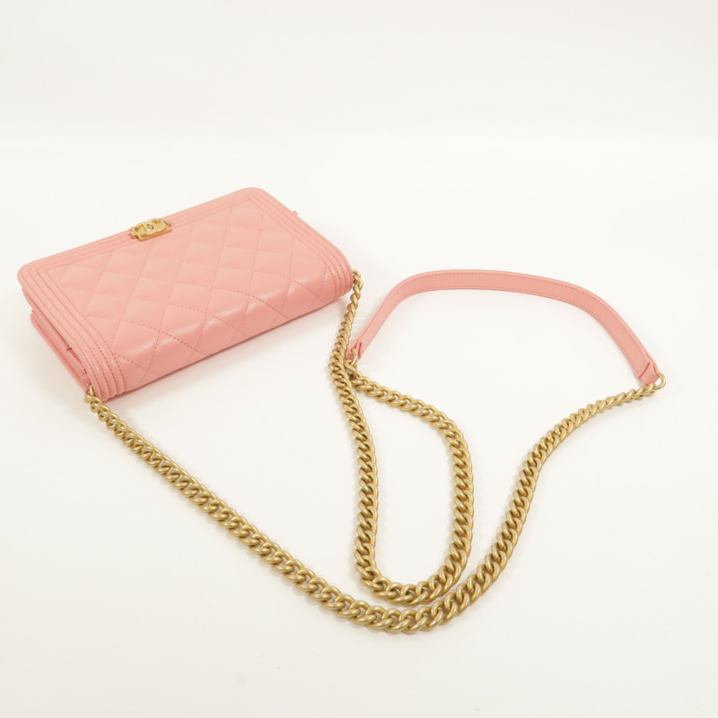 CHANEL 羊皮皮革Boy Wallet On Chain鏈帶肩背袋-7