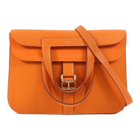 HERMES Clemence皮革Halzan 31手挽肩背兩用袋Orange