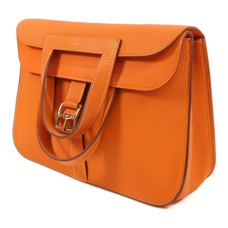 HERMES Clemence皮革Halzan 31手挽肩背兩用袋Orange-2
