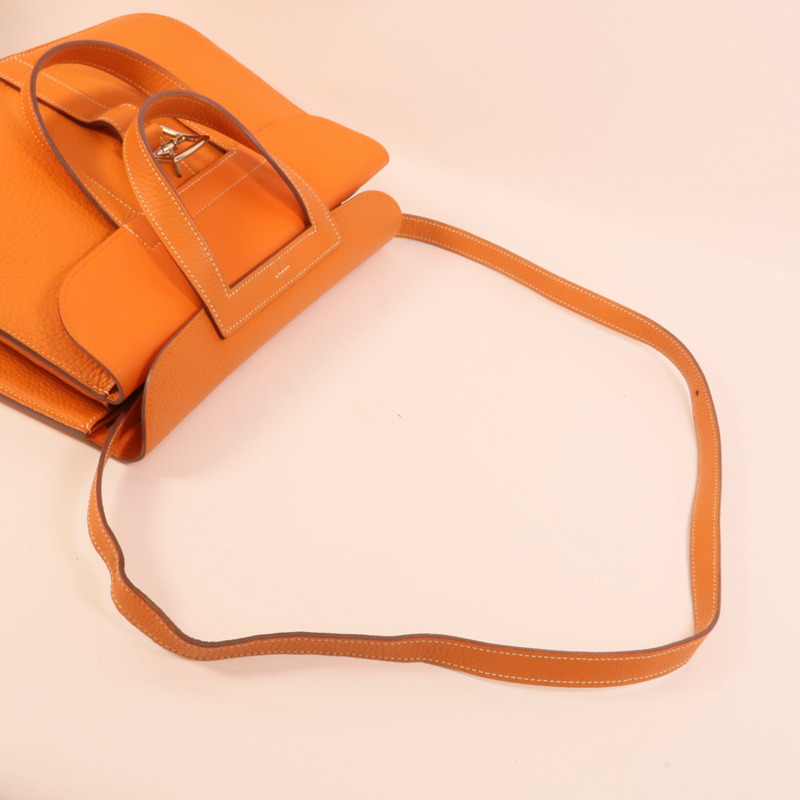HERMES Clemence皮革Halzan 31手挽肩背兩用袋Orange-5