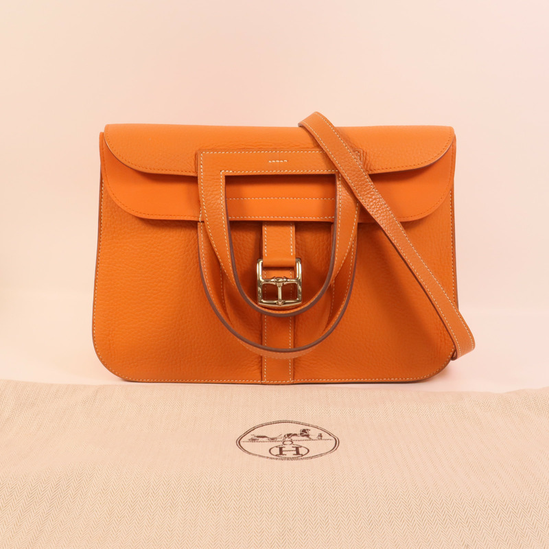 HERMES Clemence皮革Halzan 31手挽肩背兩用袋Orange-10