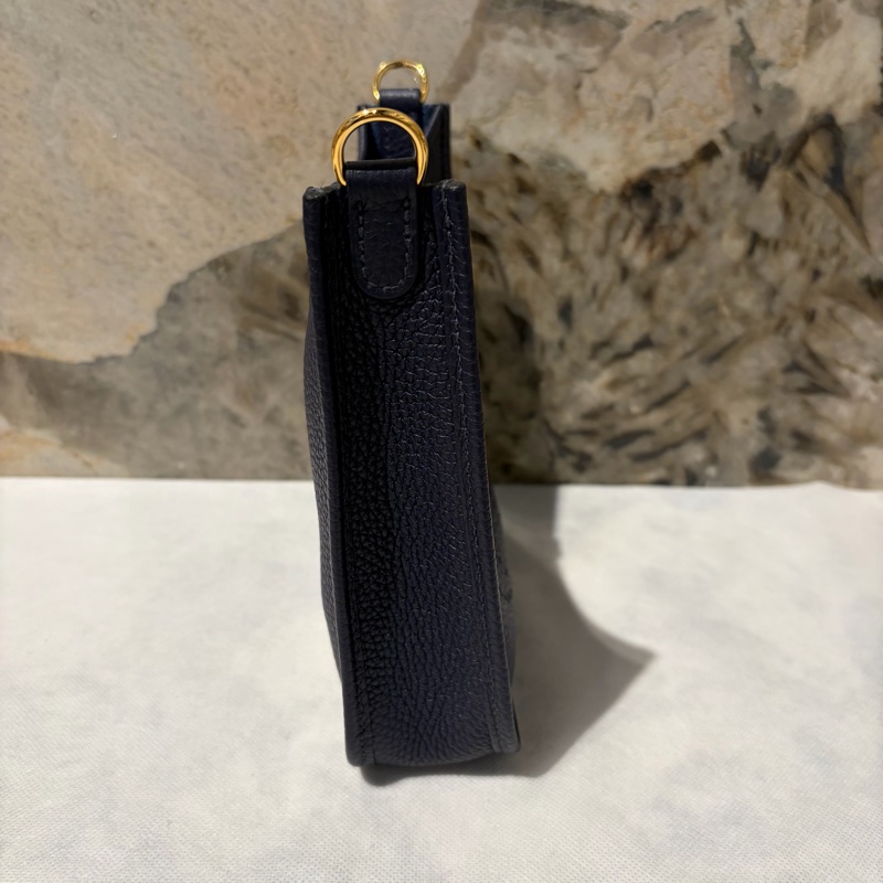 Hermes 藍金釦 Mini Evelyne 格紋背帶-1