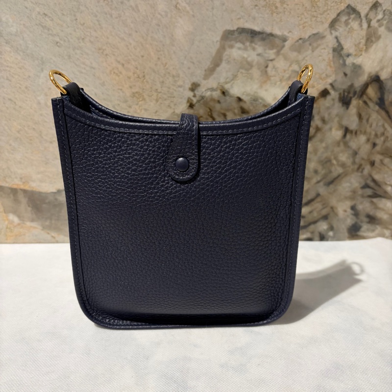 Hermes 藍金釦 Mini Evelyne 格紋背帶-2