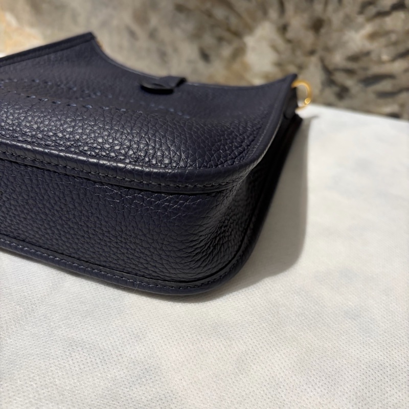 Hermes 藍金釦 Mini Evelyne 格紋背帶-6