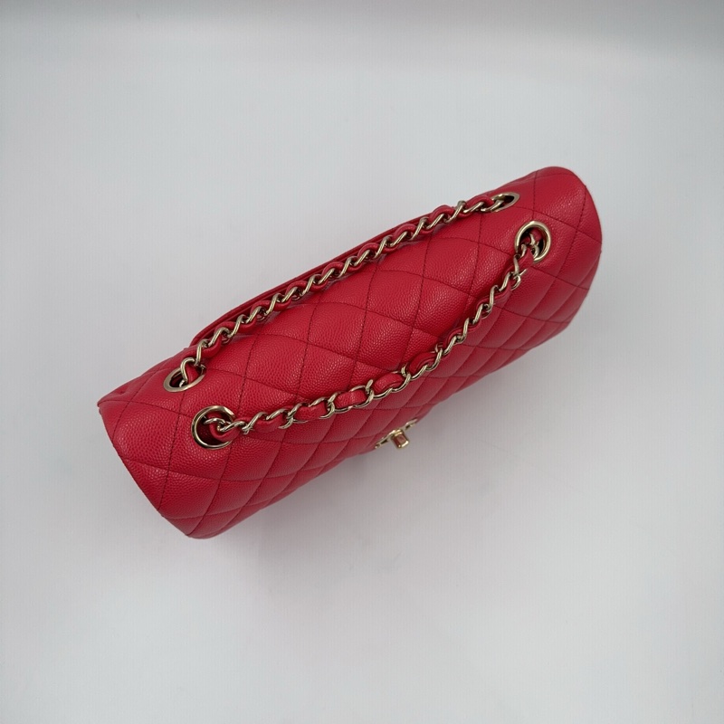 CHANEL紅色荔枝牛皮金釦coco25 A01112-5