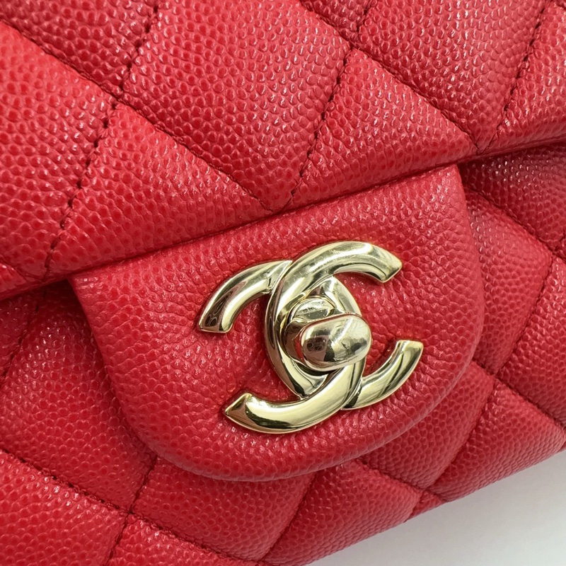CHANEL紅色荔枝牛皮金釦coco25 A01112-18