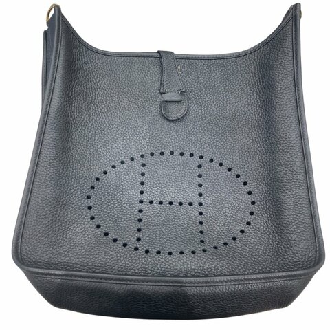 HERMES 愛馬仕 EVELYNE30 黑色 皮革 金釦