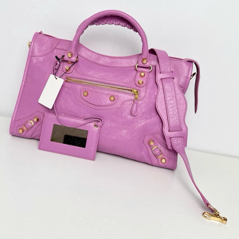 【近新閒置品】Balenciaga 巴黎世家 中號classic city 金扣香芋紫油蠟皮機車包手提包-0