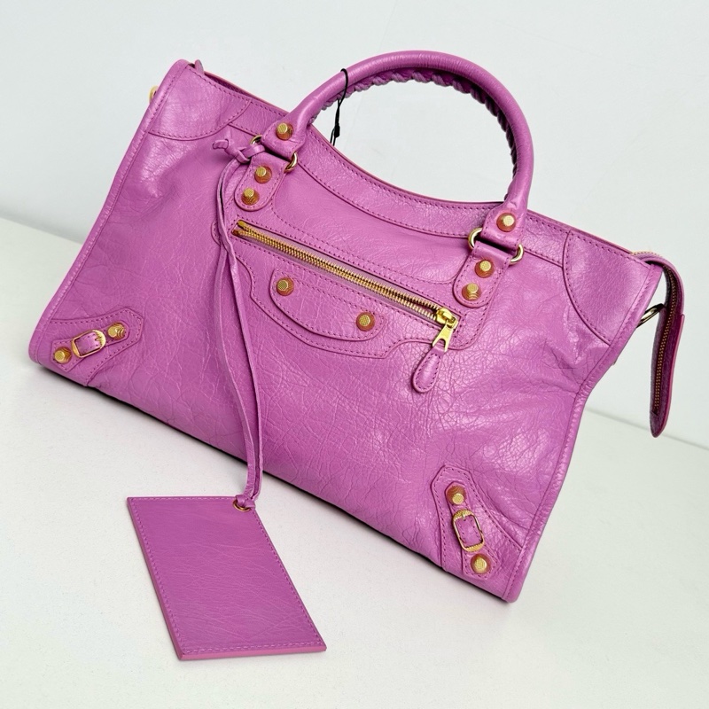 【近新閒置品】Balenciaga 巴黎世家 中號classic city 金扣香芋紫油蠟皮機車包手提包-2