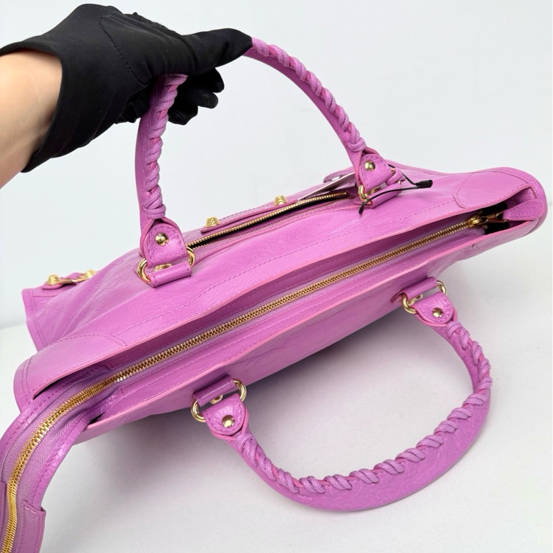 【近新閒置品】Balenciaga 巴黎世家 中號classic city 金扣香芋紫油蠟皮機車包手提包-6