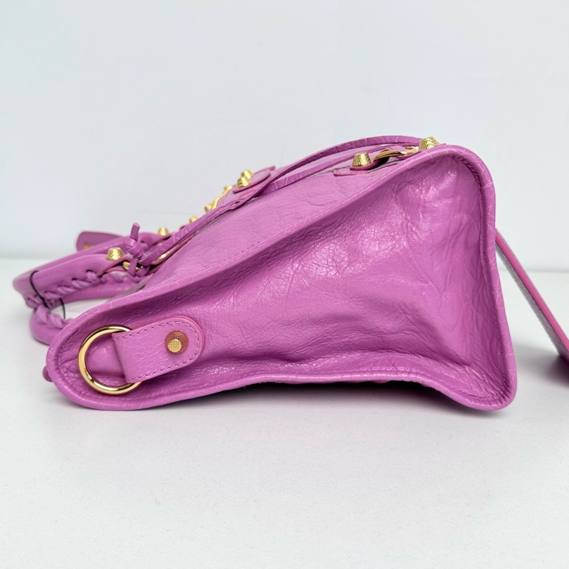 【近新閒置品】Balenciaga 巴黎世家 中號classic city 金扣香芋紫油蠟皮機車包手提包-7
