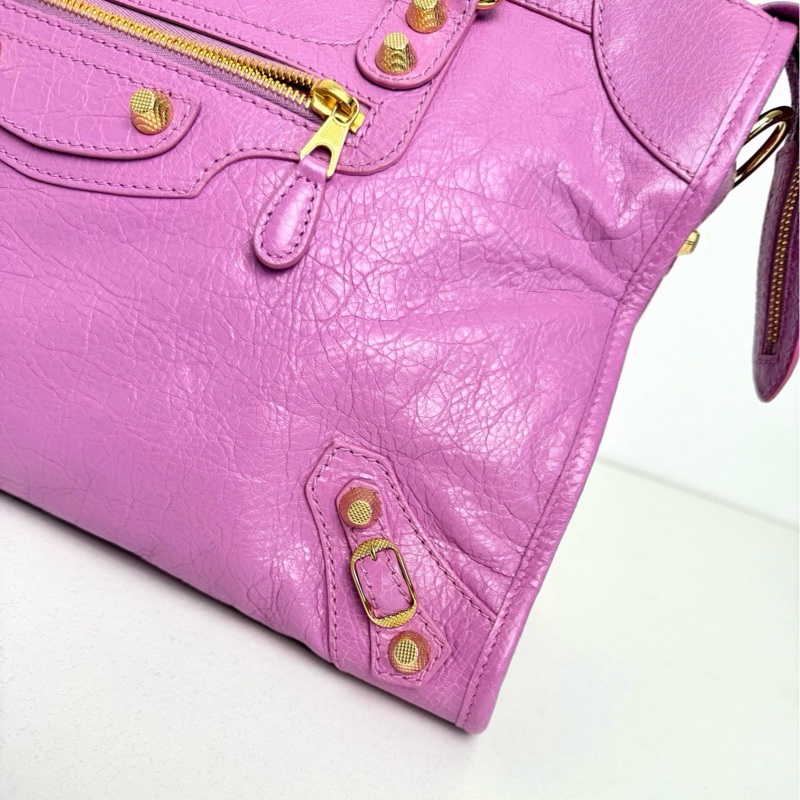 【近新閒置品】Balenciaga 巴黎世家 中號classic city 金扣香芋紫油蠟皮機車包手提包-10