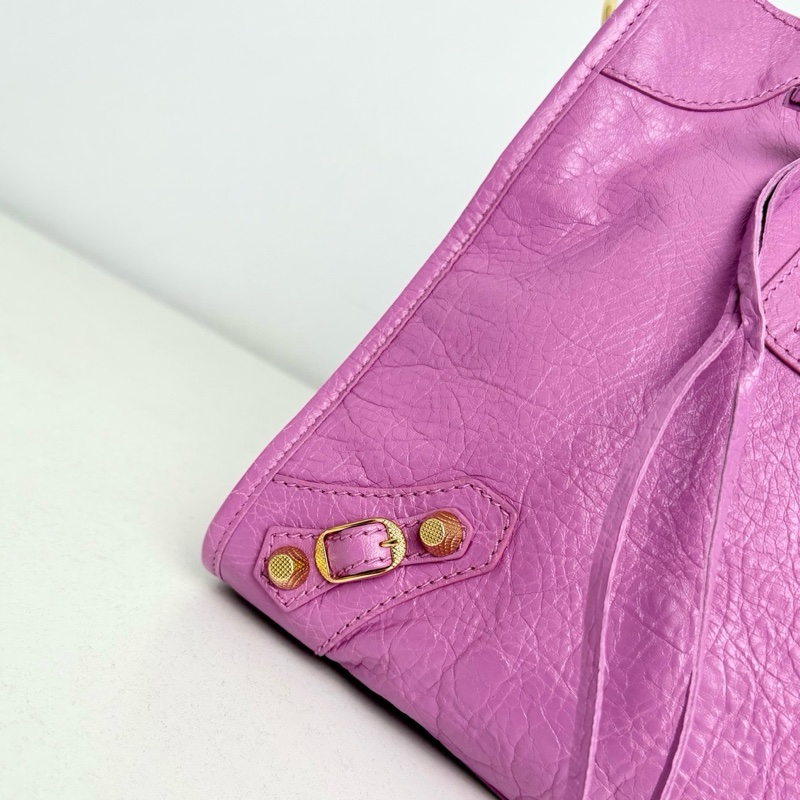 【近新閒置品】Balenciaga 巴黎世家 中號classic city 金扣香芋紫油蠟皮機車包手提包-11