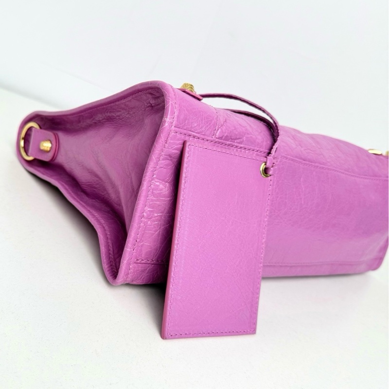 【近新閒置品】Balenciaga 巴黎世家 中號classic city 金扣香芋紫油蠟皮機車包手提包-12
