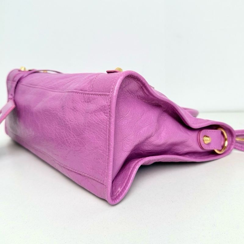 【近新閒置品】Balenciaga 巴黎世家 中號classic city 金扣香芋紫油蠟皮機車包手提包-13