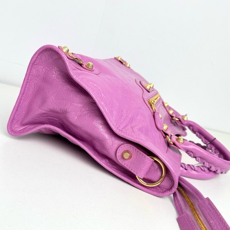 【近新閒置品】Balenciaga 巴黎世家 中號classic city 金扣香芋紫油蠟皮機車包手提包-14