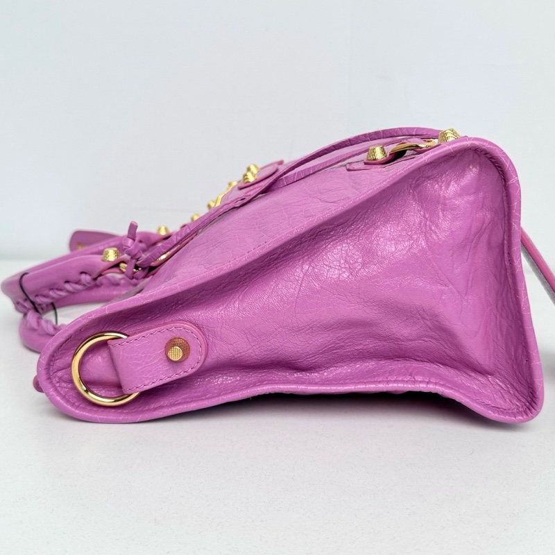 【近新閒置品】Balenciaga 巴黎世家 中號classic city 金扣香芋紫油蠟皮機車包手提包-16
