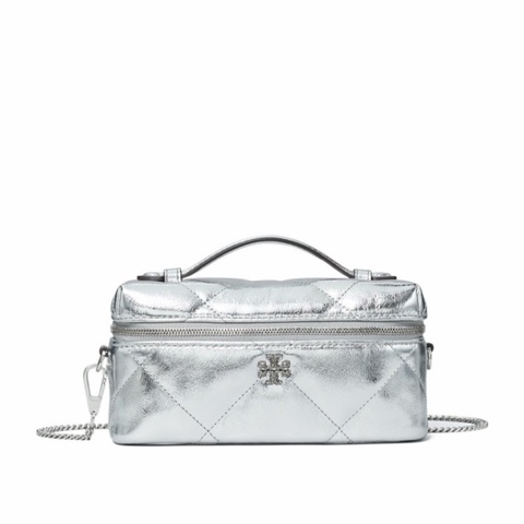 Tory Burch 女士 KIRA 鑽石絎縫金屬化妝箱均碼碼18.5cm*7cm*9.4cm