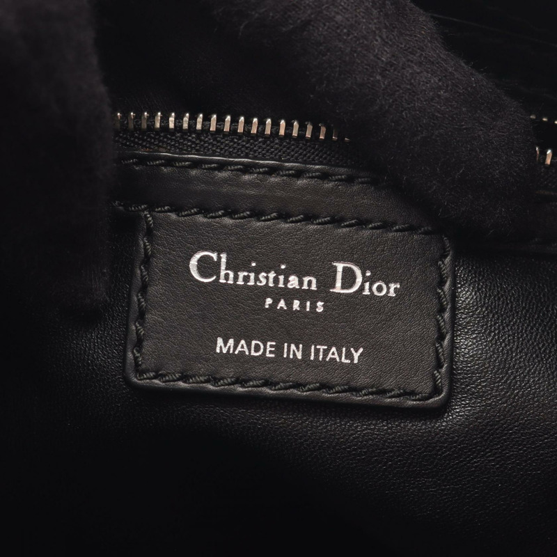 Christian Dior Cannage 藤格口袋肩斜背包,黑色皮革,二手-3