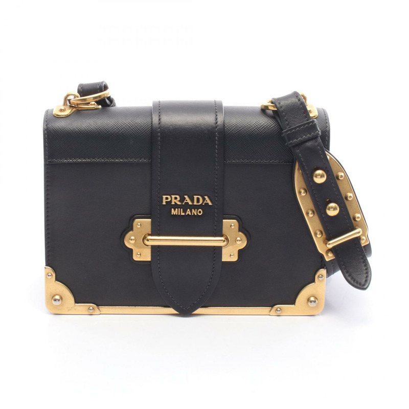 PRADA Cahier 肩斜背包 1BD045 皮革 Saffiano 黑色 二手-0