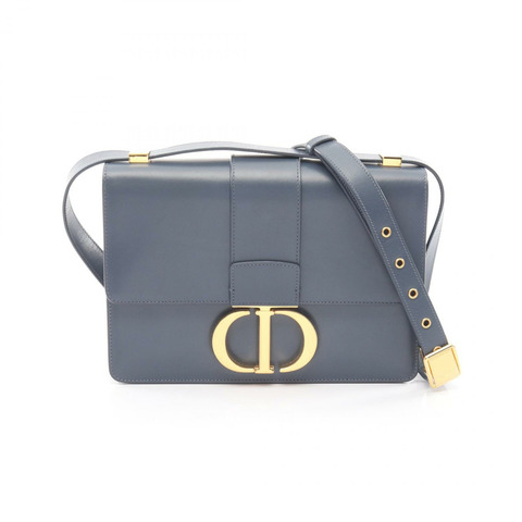 Christian Dior 30 MONTAIGNE 肩背斜背包，藍色皮革，金色五金，二手女款