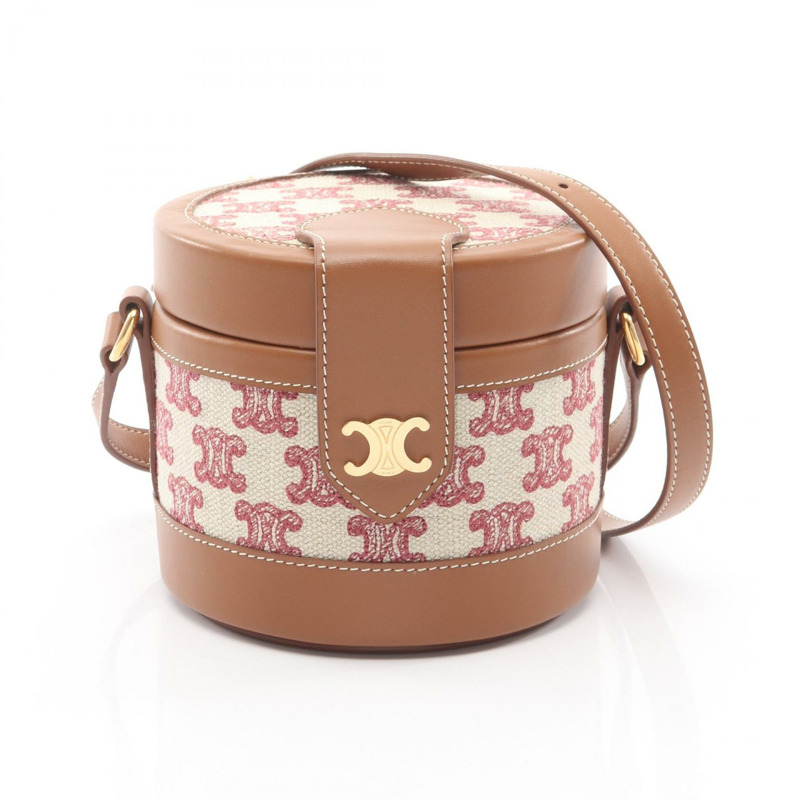 CELINE 小號 TAMBOUR Triomphe 斜背包 帆布皮革 米色 二手-0