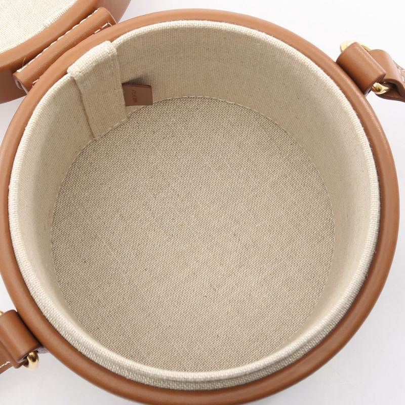 CELINE 小號 TAMBOUR Triomphe 斜背包 帆布皮革 米色 二手-2