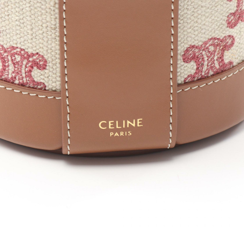 CELINE 小號 TAMBOUR Triomphe 斜背包 帆布皮革 米色 二手-3