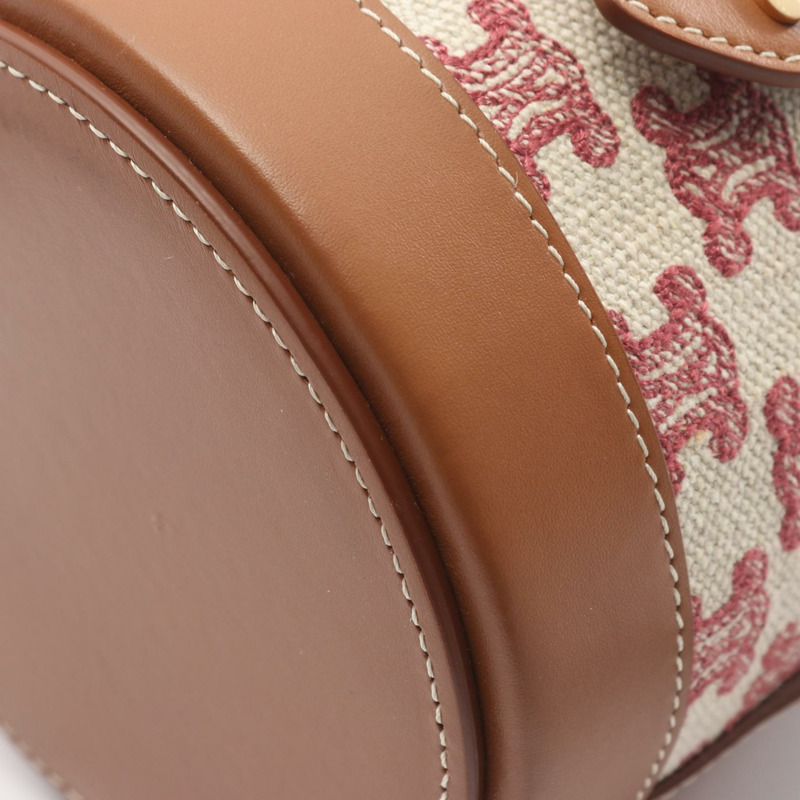 CELINE 小號 TAMBOUR Triomphe 斜背包 帆布皮革 米色 二手-5