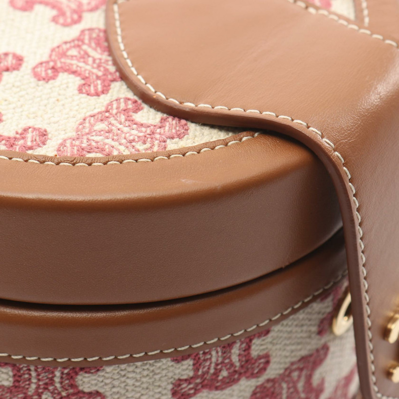 CELINE 小號 TAMBOUR Triomphe 斜背包 帆布皮革 米色 二手-6