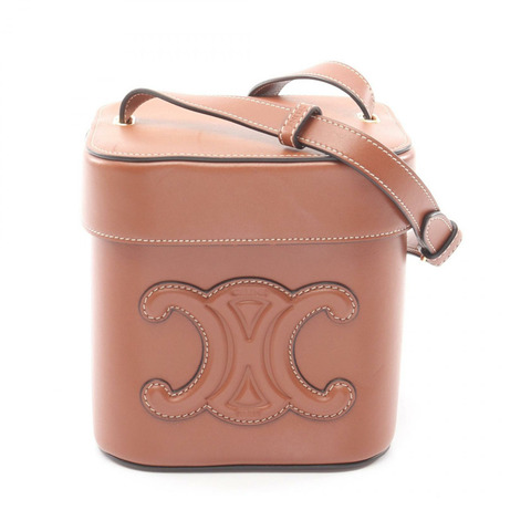 CELINE Cuir Triomphe 中號 Box 單肩包，棕色皮革，二手女款