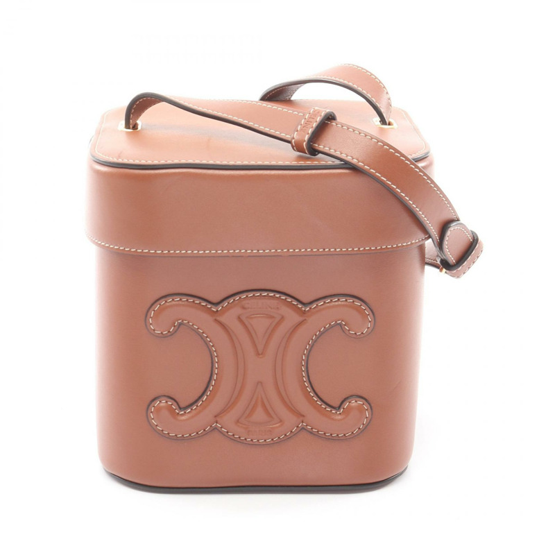 CELINE Cuir Triomphe 中號 Box 單肩包,棕色皮革,二手女款-0