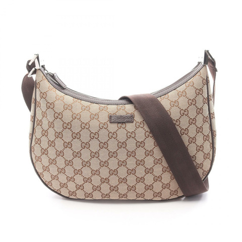 GUCCI GG帆布肩斜背包 122790 帆布皮革 米色 棕色 二手