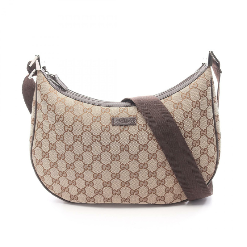 GUCCI GG帆布肩斜背包 122790 帆布皮革 米色 棕色 二手-0
