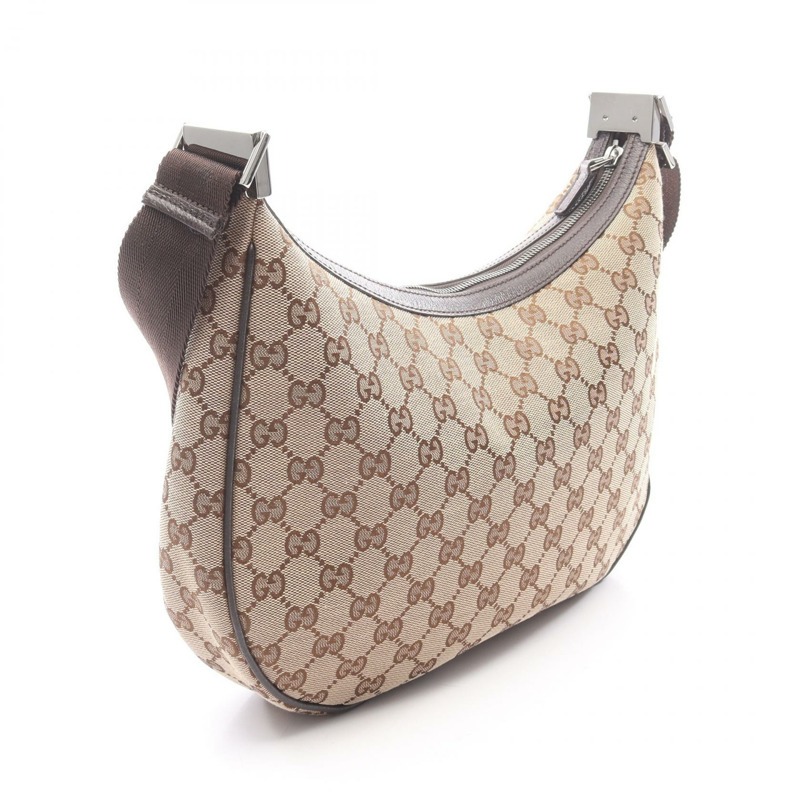 GUCCI GG帆布肩斜背包 122790 帆布皮革 米色 棕色 二手-1