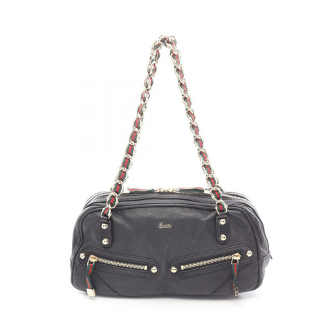 GUCCI Sherry系列鏈條單肩包 152462 黑色皮革 二手 女士