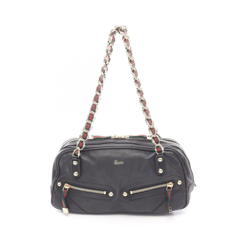 GUCCI Sherry系列鏈條單肩包 152462 黑色皮革 二手 女士-0