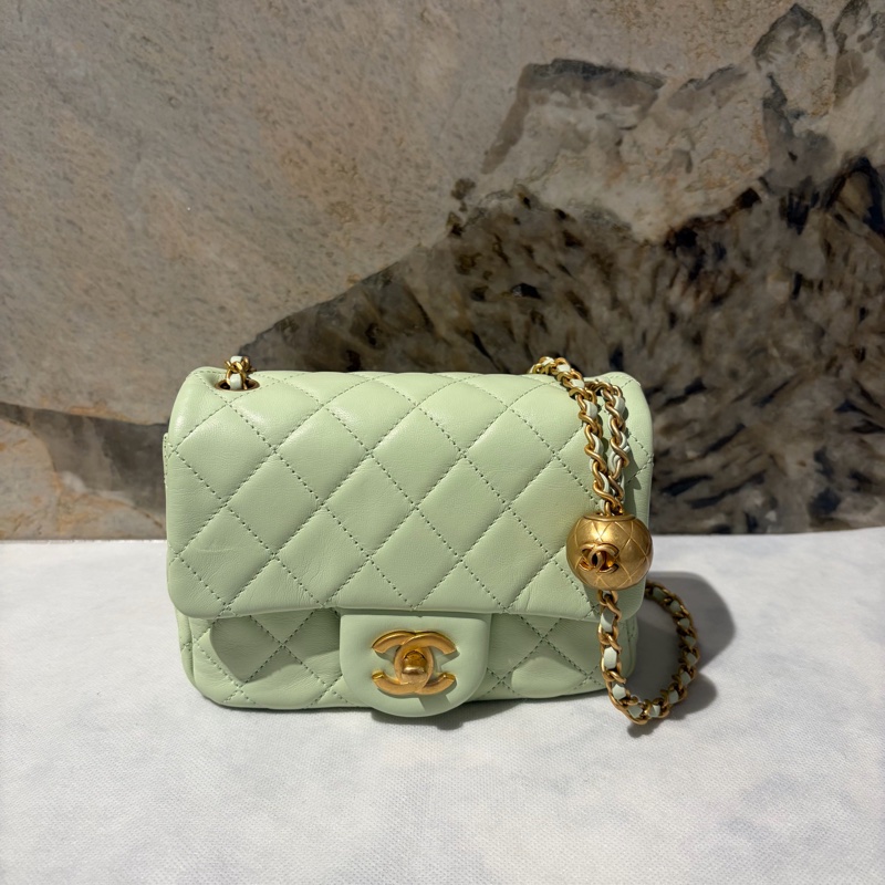 Chanel 氣泡綠霧金鏈金球方胖-0