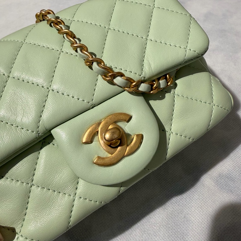 Chanel 氣泡綠霧金鏈金球方胖-7