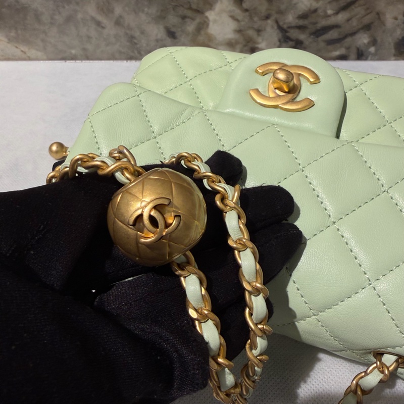 Chanel 氣泡綠霧金鏈金球方胖-9