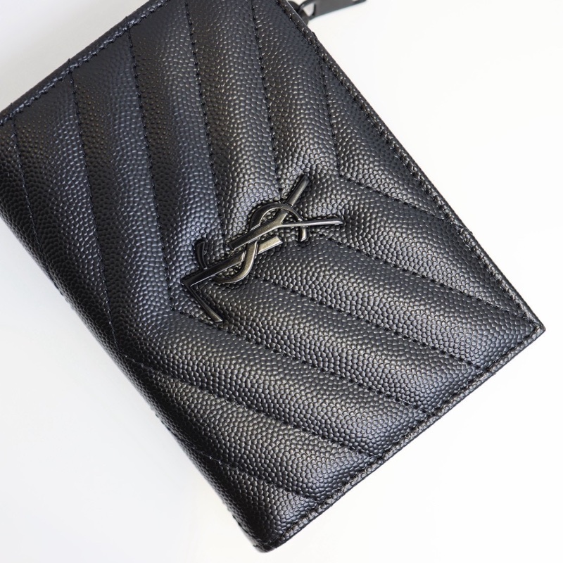 全新Ysl 經典短夾 霧黑款-17