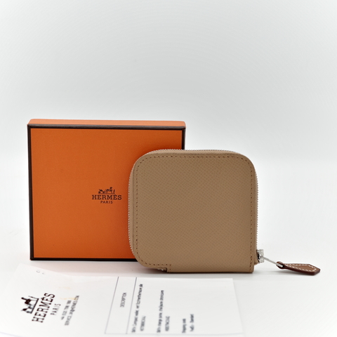 Hermès 愛馬仕 奶棕色 絲巾內裡 Epsom 零錢包
