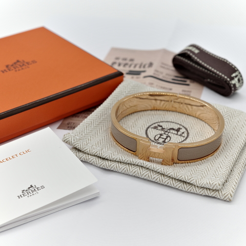 Hermès 愛馬仕 H 釦 奶茶色 金色 琺瑯 手鐲