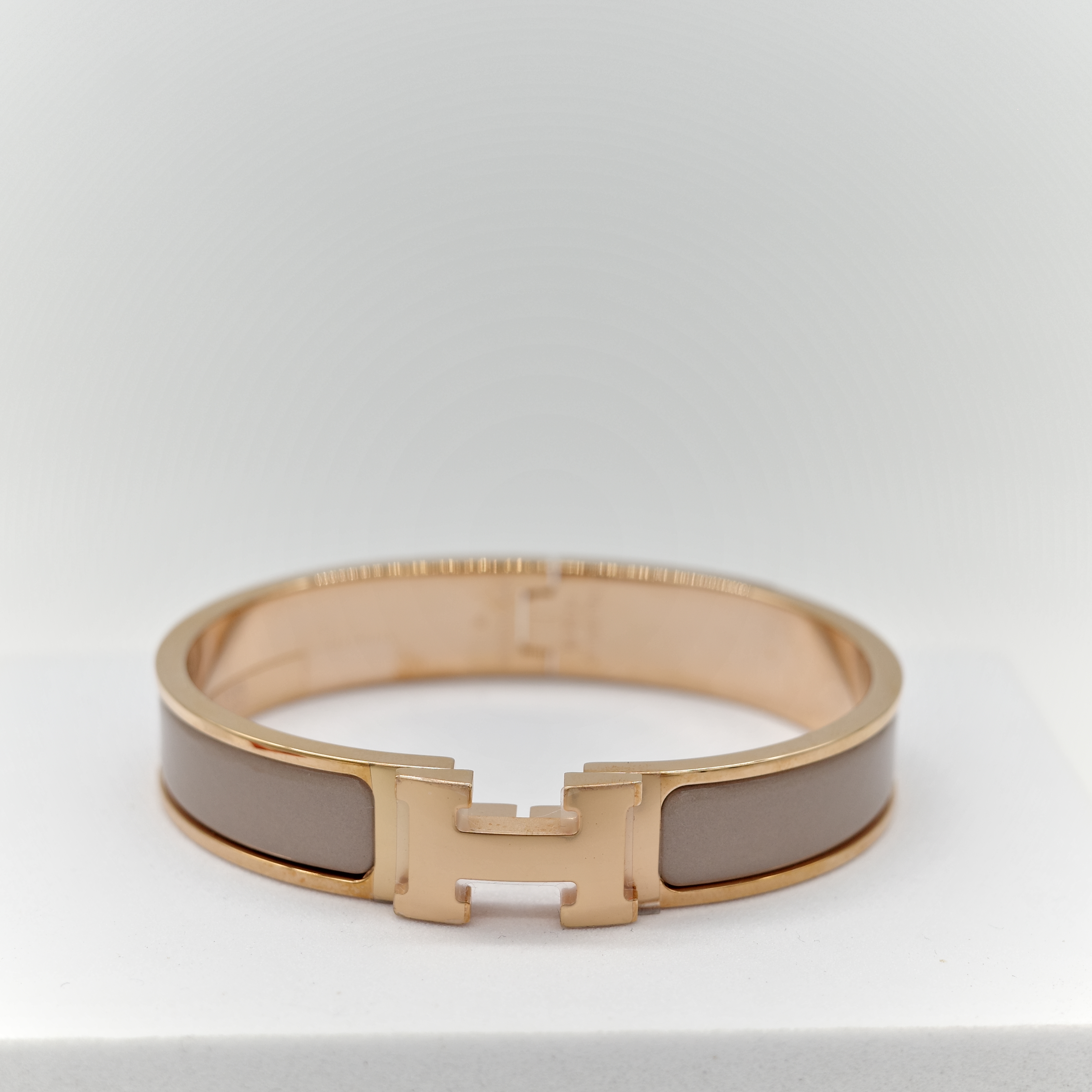 Hermès 愛馬仕 H 釦 奶茶色 金色 琺瑯 手鐲-1