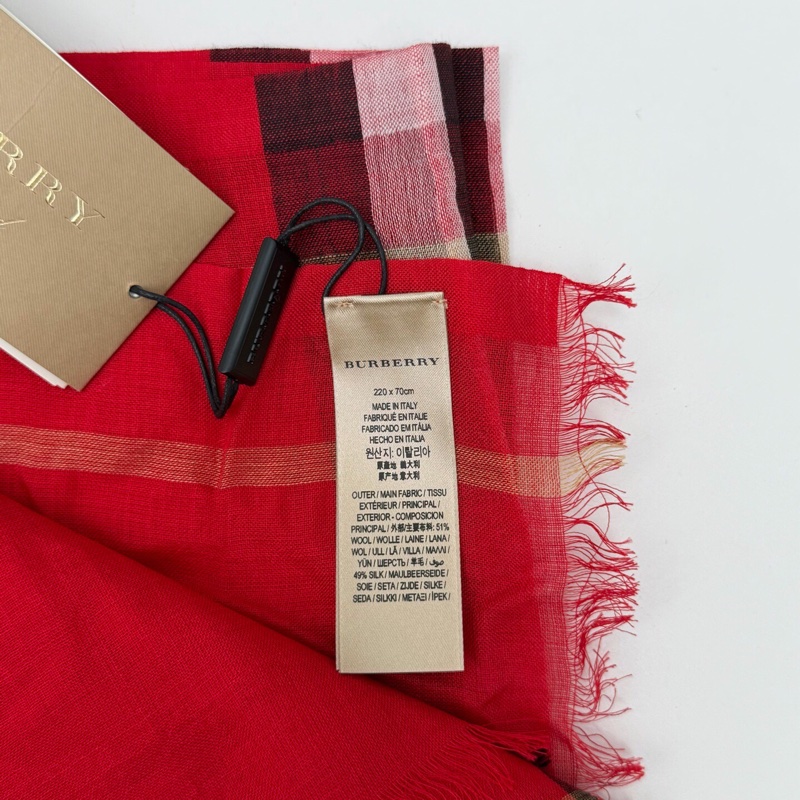 全新 Burberry 博柏利紅色經典格紋圍巾-2
