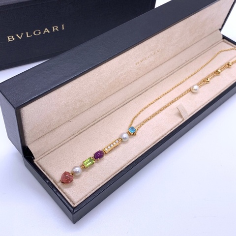 Bvlgari 寶格麗BVLGARI彩寶黃金鑲鑽彩寶項鍊 吊墜長7cm左右 盒子