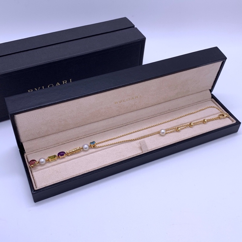 Bvlgari 寶格麗BVLGARI彩寶黃金鑲鑽彩寶項鍊 吊墜長7cm左右 盒子-1