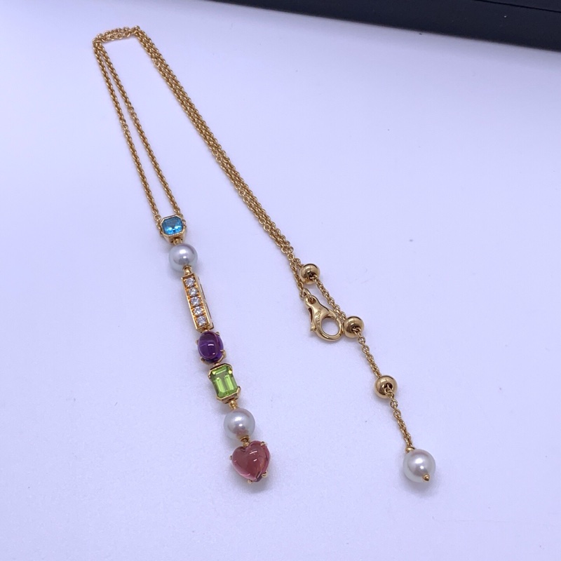 Bvlgari 寶格麗BVLGARI彩寶黃金鑲鑽彩寶項鍊 吊墜長7cm左右 盒子-5
